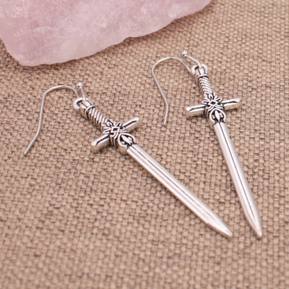 Antiqued Sword Dangle Earrings