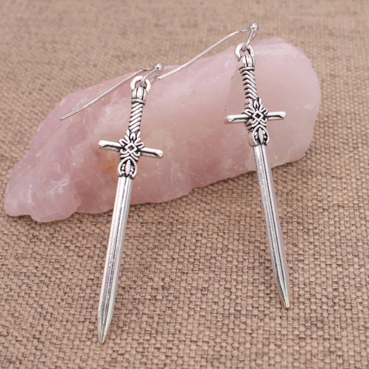 Antiqued Sword Dangle Earrings