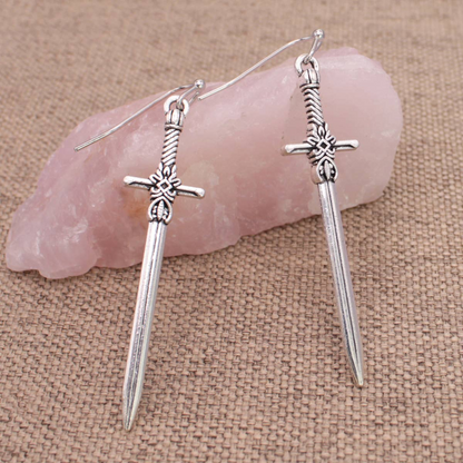 Antiqued Sword Dangle Earrings