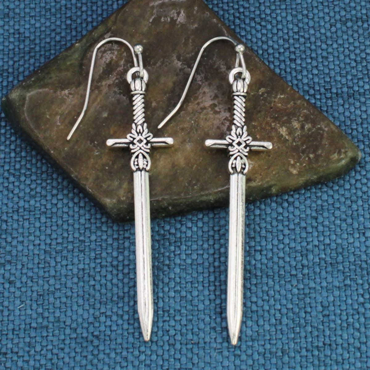 Antiqued Sword Dangle Earrings