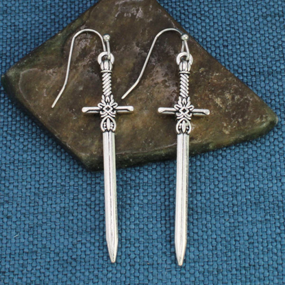 Antiqued Sword Dangle Earrings