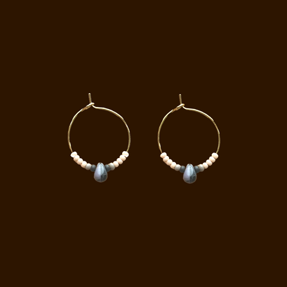 Teardrop Black and Tan Beaded Hoops