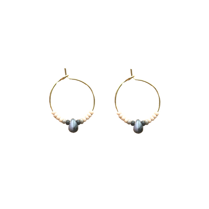 Teardrop Black and Tan Beaded Hoops