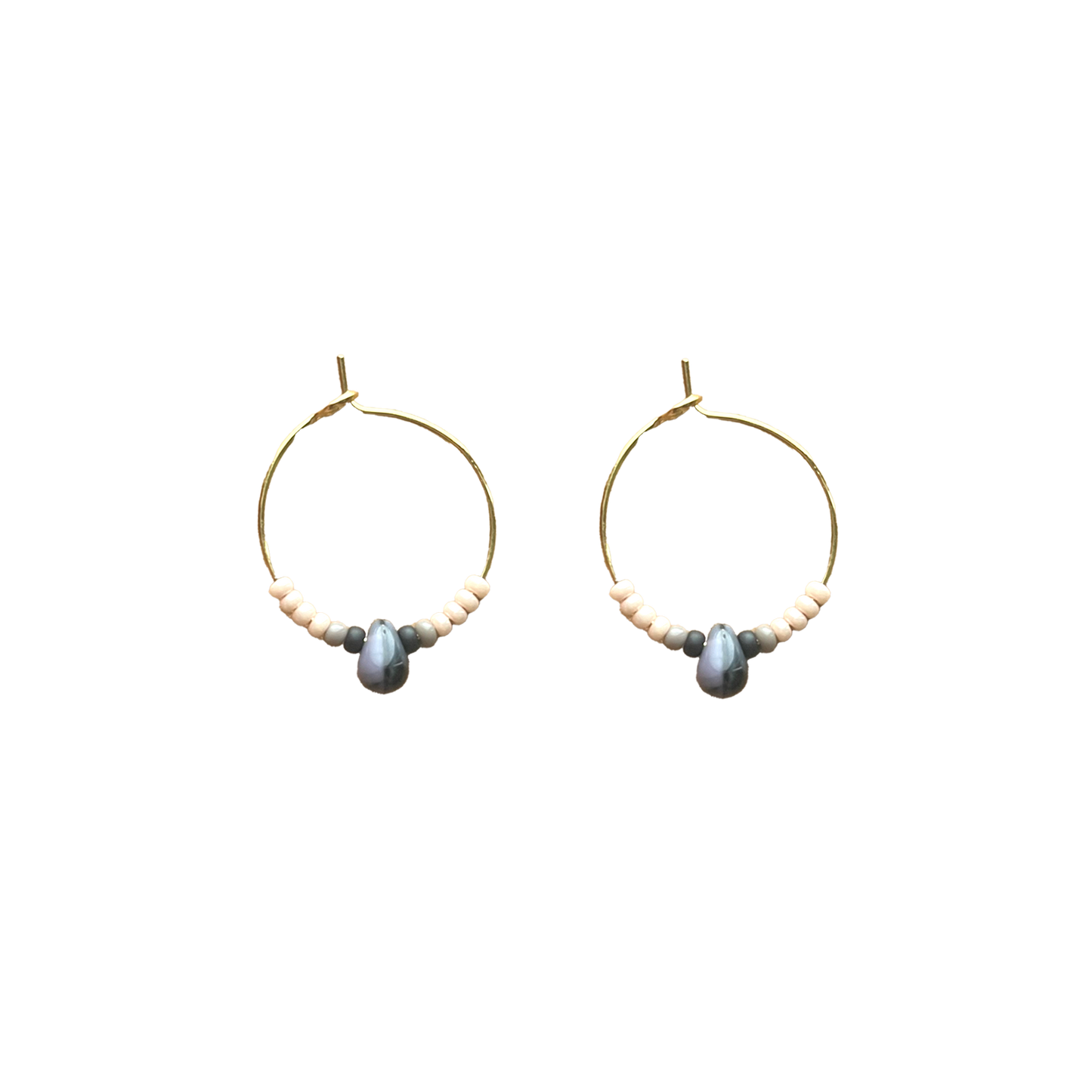 Teardrop Black and Tan Beaded Hoops