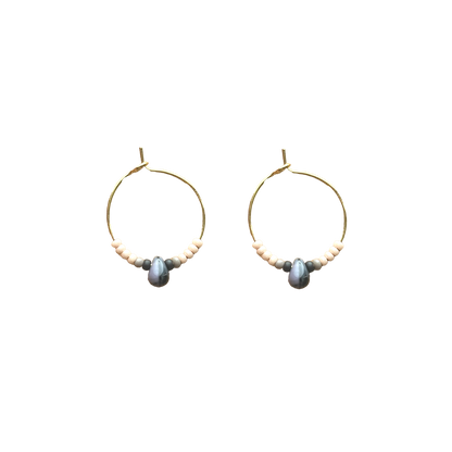 Teardrop Black and Tan Beaded Hoops