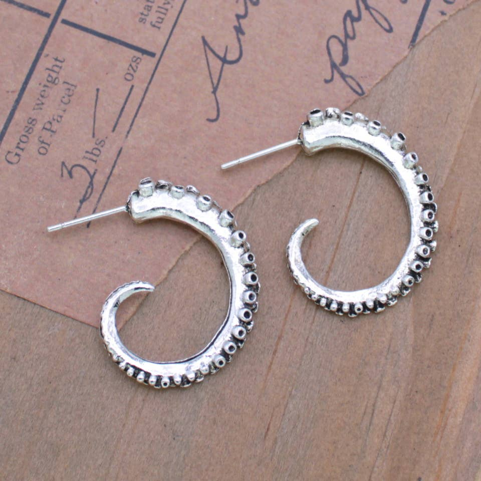 Ocean Mystery Silver Tentacle Hoop Earring