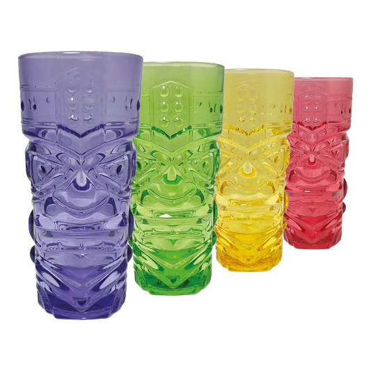 Tropical Colored Tiki Highball Glasses Set