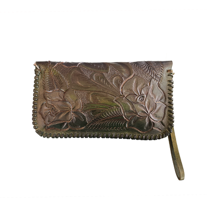 Green Ombre Hand-Tooled Leather Purse