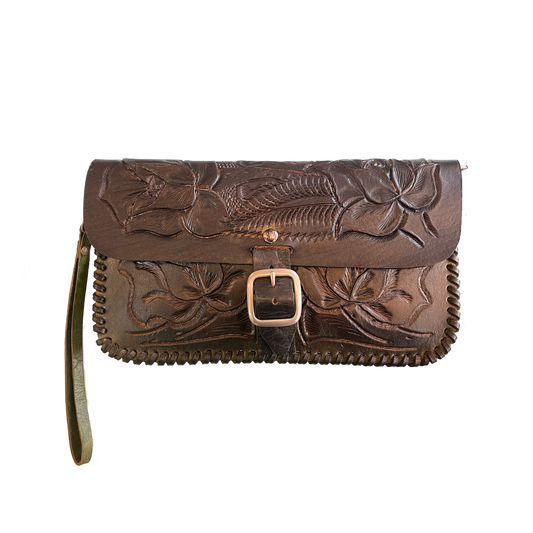 Green Ombre Hand-Tooled Leather Purse