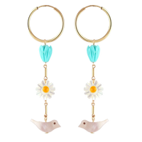 Turquoise and Mother of Pearl Totem Hoop Earrings