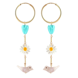 Turquoise and Mother of Pearl Totem Hoop Earrings