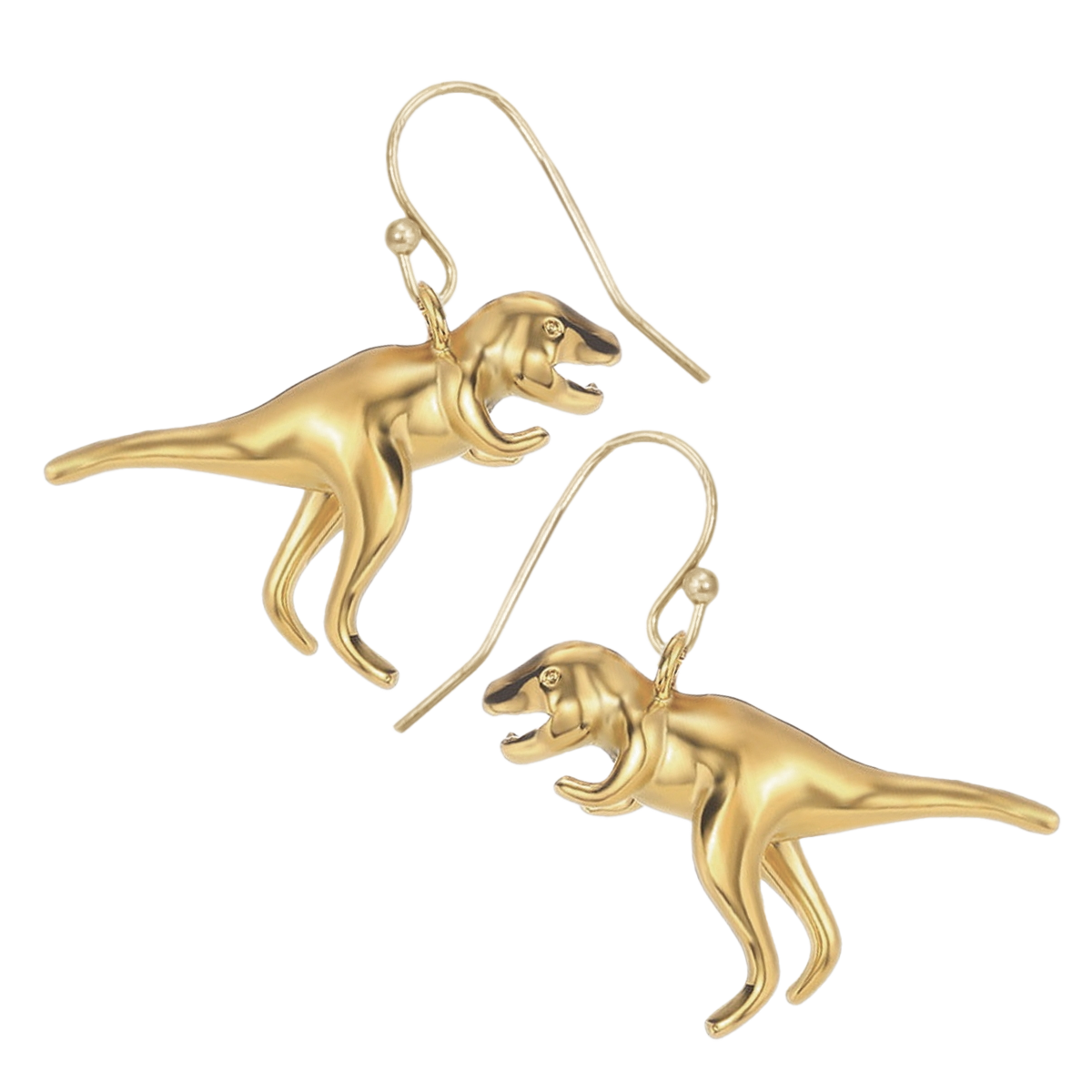 Prehistoric Times Gold T-Rex Dangle Earrings