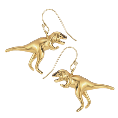 Prehistoric Times Gold T-Rex Dangle Earrings