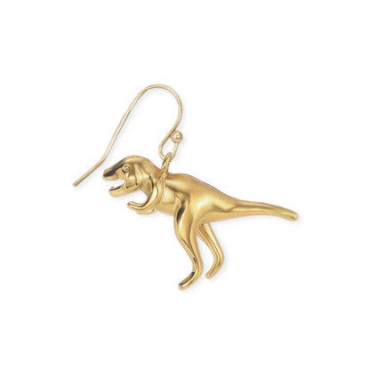 Prehistoric Times Gold T-Rex Dangle Earrings