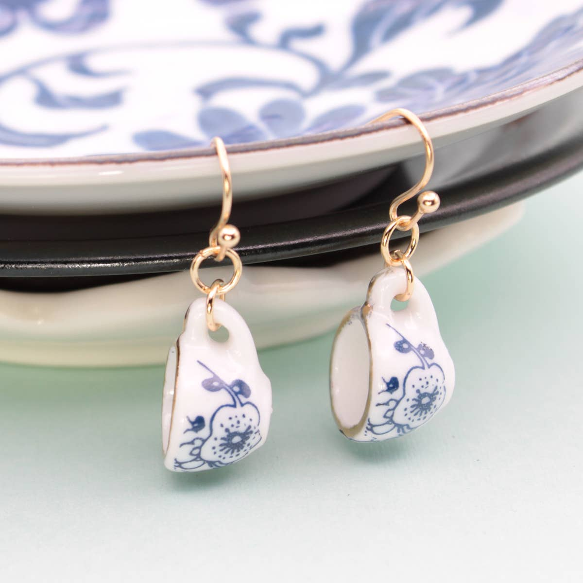 Vintage Ceramic Teacup Dangle Earrings