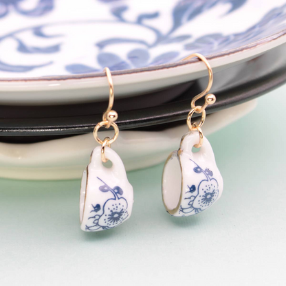 Vintage Ceramic Teacup Dangle Earrings