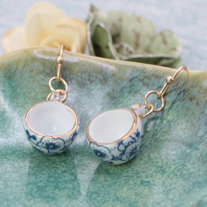 Vintage Ceramic Teacup Dangle Earrings