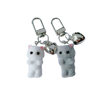 Mini Plush Cat Keychain with Heart Charm