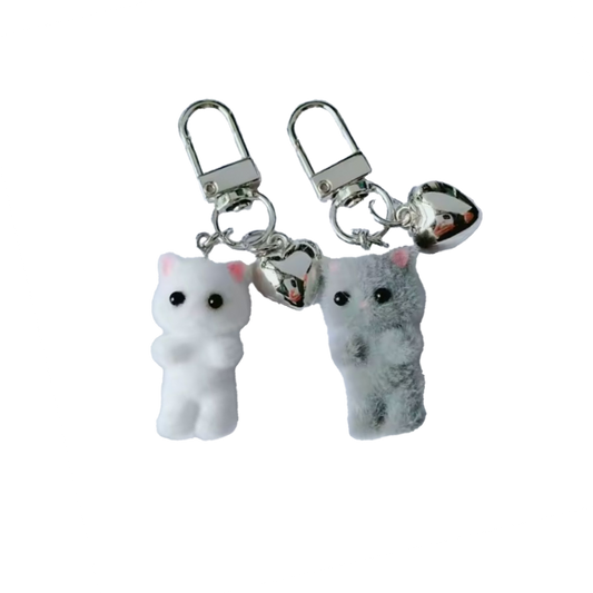 Mini Plush Cat Keychain with Heart Charm