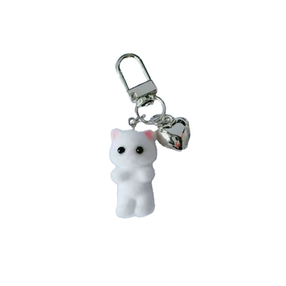Mini Plush Cat Keychain with Heart Charm