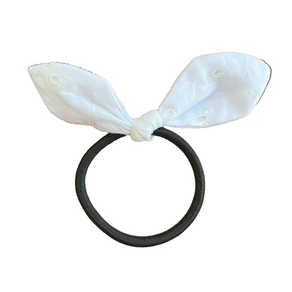 White Eyelet Bow Hair Tie