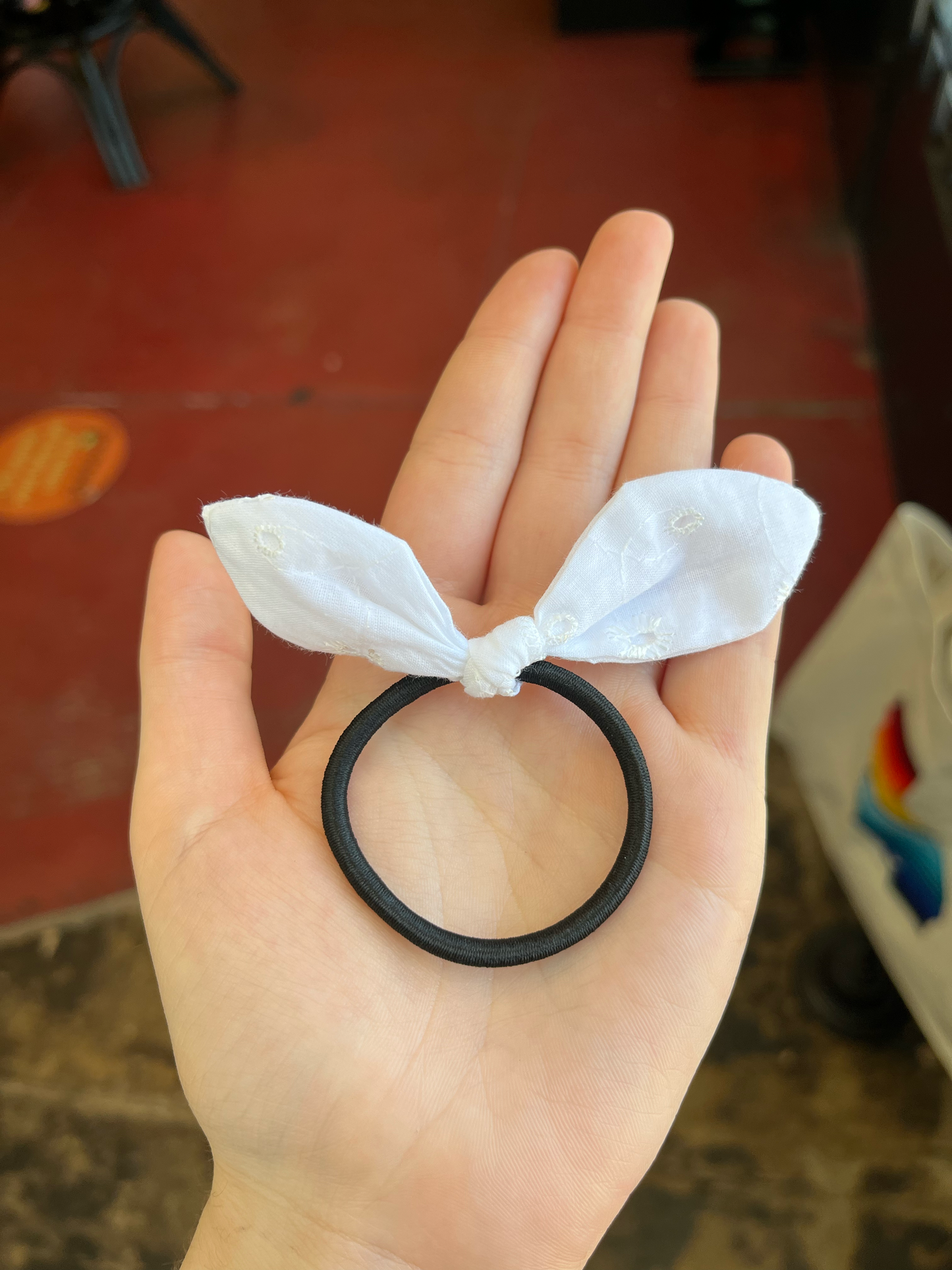 White Eyelet Bow Hair Tie