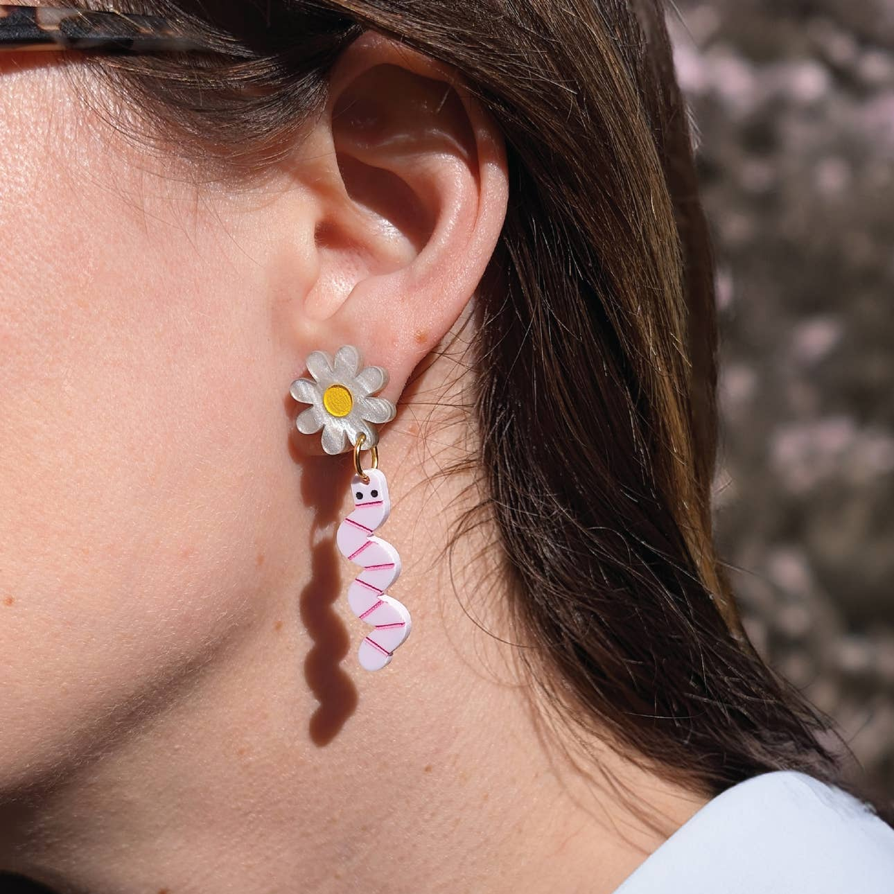 Garden Party Worm and Daisy Dangle Earrings