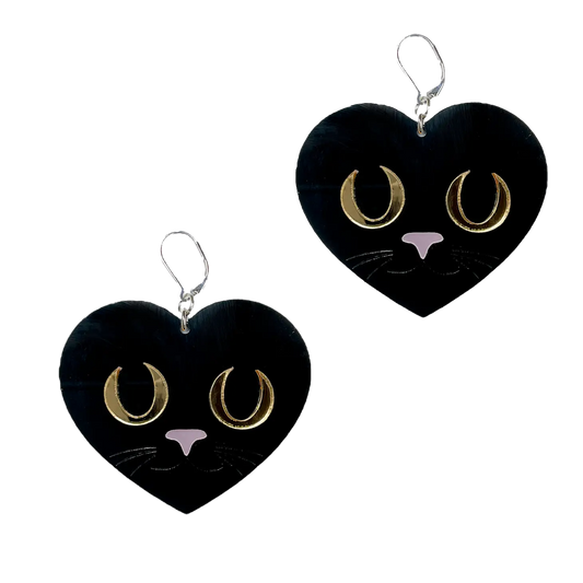 Black Cat Love Dangle Earrings