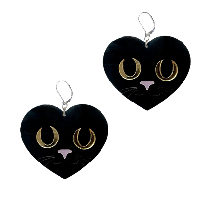 Black Cat Love Dangle Earrings