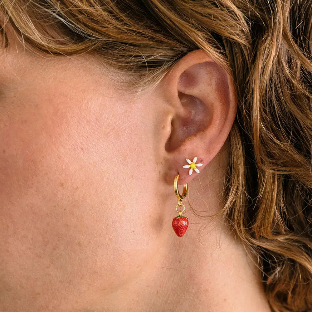 Strawberry Huggie Hoop Dangle Earrings