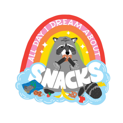 All Day I Dream About Snacks Raccoon Vinyl Sticker