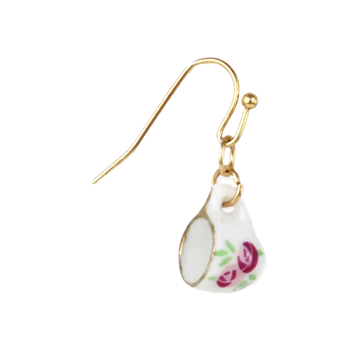 Tea Time Pink Floral Teacup Dangle  Earrings