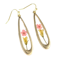 Pressed Flower Pink Long Teardrop Earrings