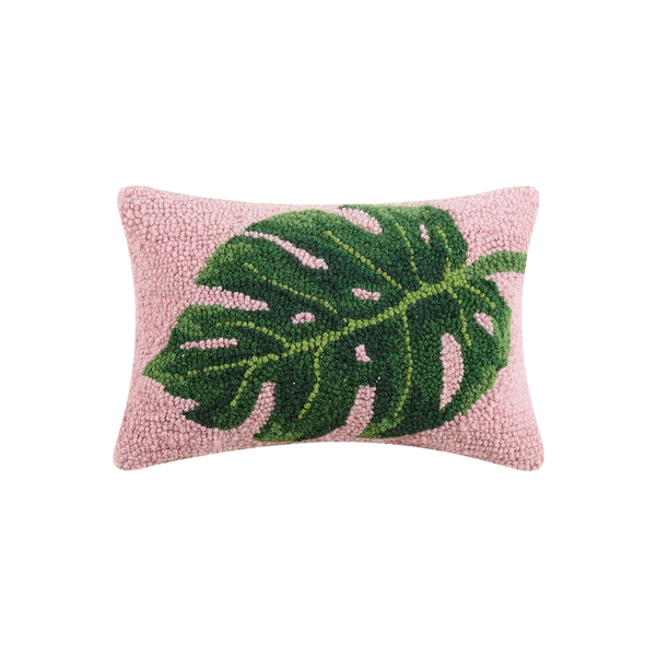 tropical monstera leaf throw pillow
