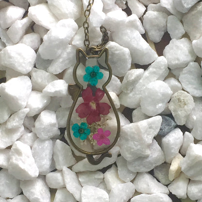 Pressed Flowers Cat Necklace