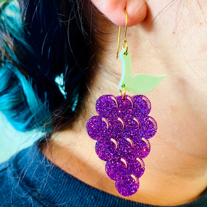 Glitter Grape Dangle  Earrings