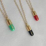 chill pill enamel and gold necklaces