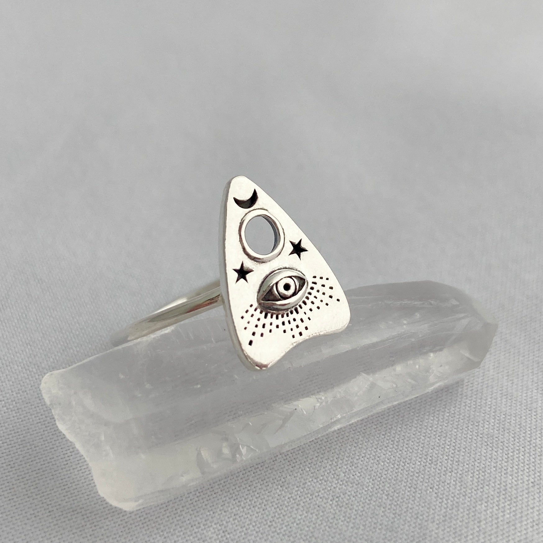 elegant sterling silver ouija planchette ring