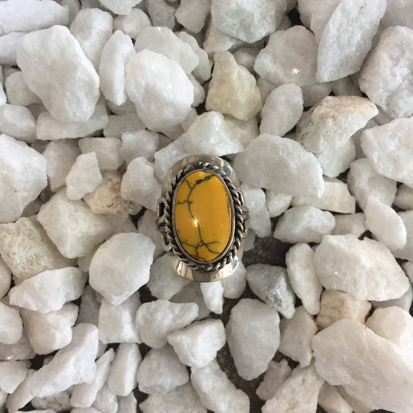 Yellow Dyed Howlite Ring