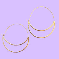 gold floating crescent moon hoop earrings