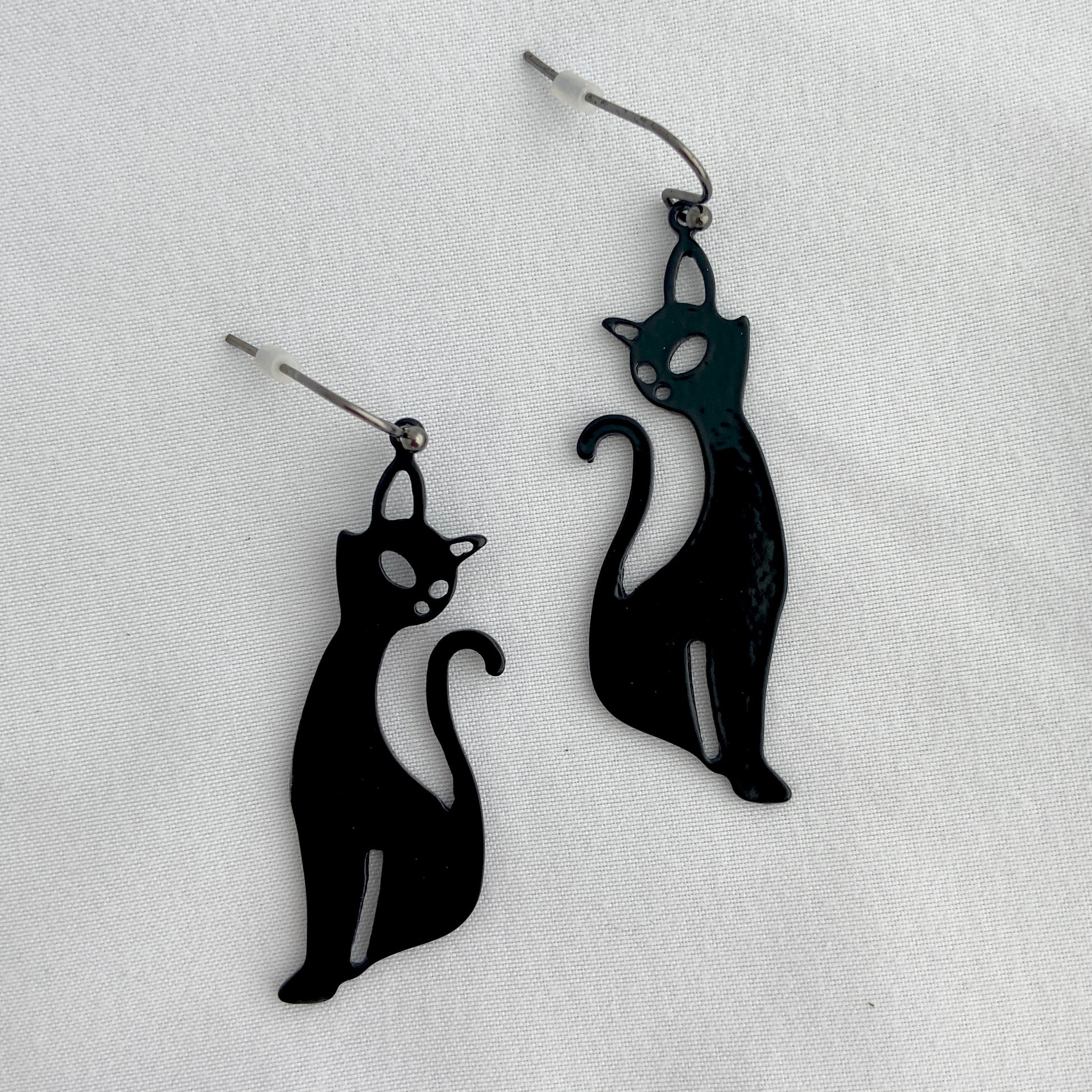 black cat dangle earrings