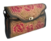 Black, Tan, and Red Hand-Tooled Leather Purse