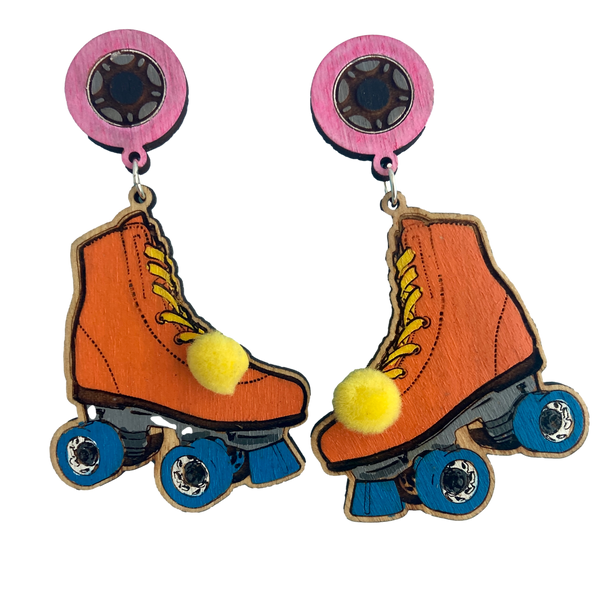 orange roller skate earrings
