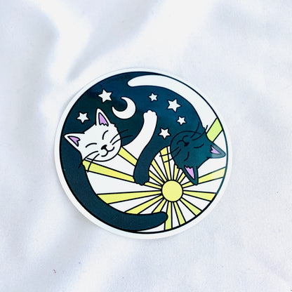 Kitty Sun & Moon Yin Yang Sticker