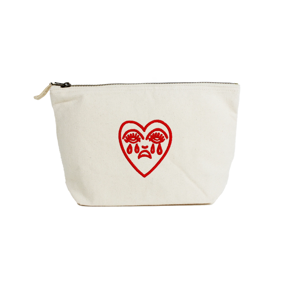 Crying Heart Embroidered Zip Pouch Bag