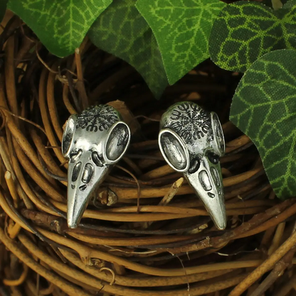 Bird Skull Mystical Silver Post Earrings