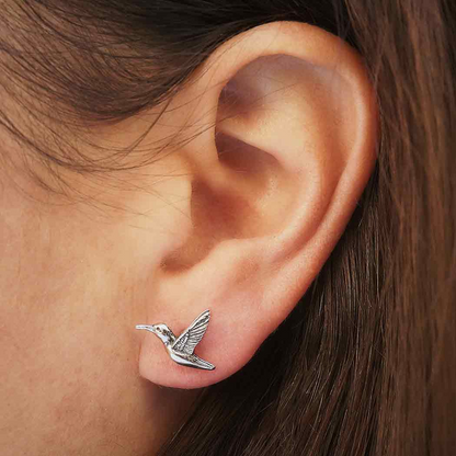 Silver Hummingbird Post Earrings