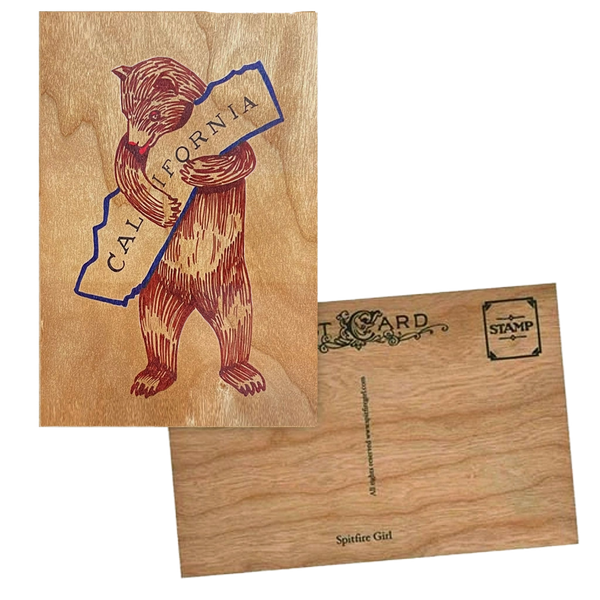Cali Bear Wooden PostCard