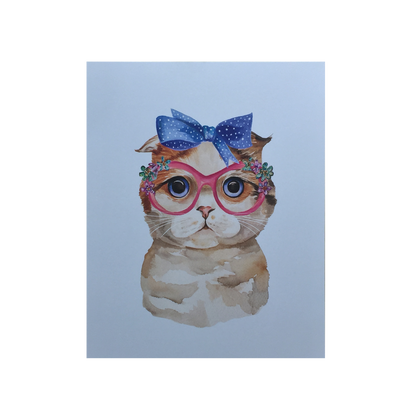 The Cat With the Blue Ribbon Print