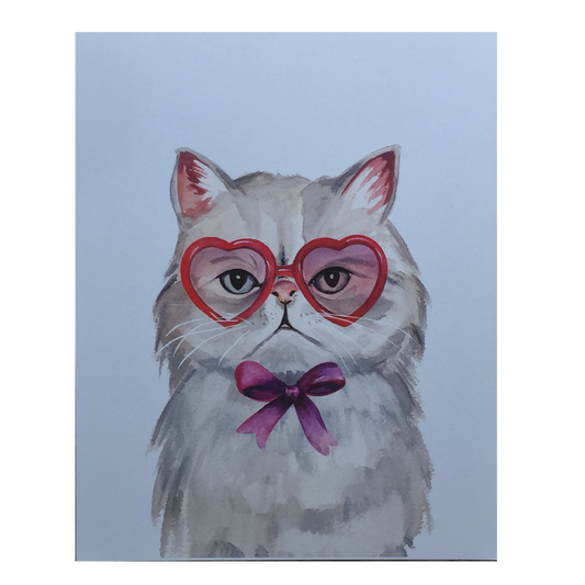 Cat with Heart Glasses Print